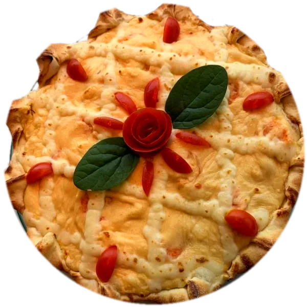 Pizza Mazurka Especial com creme de camarão, macaxeira e catupiry, vista de cima